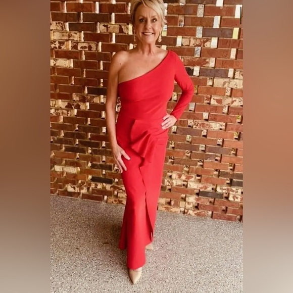 Chita Boni Kimina Gown Elegant Red One-Shoulder Dress size 48 or US size 12 - Picture 6 of 13